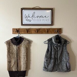 2 Pack Girl Lucky Brand Faux Fur Vests - Brown and Gray